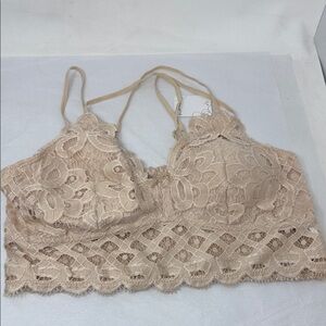 Anemone Nude Floral Lace Bralette Wireless Strappy Back Romantic Lingerie
